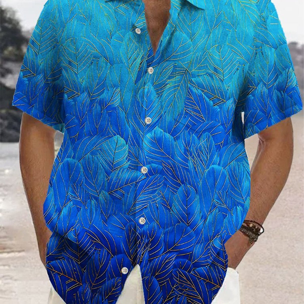 Alohadaddy® Hawaiian Vintage Gradient Feather Floral Pocket Shirt