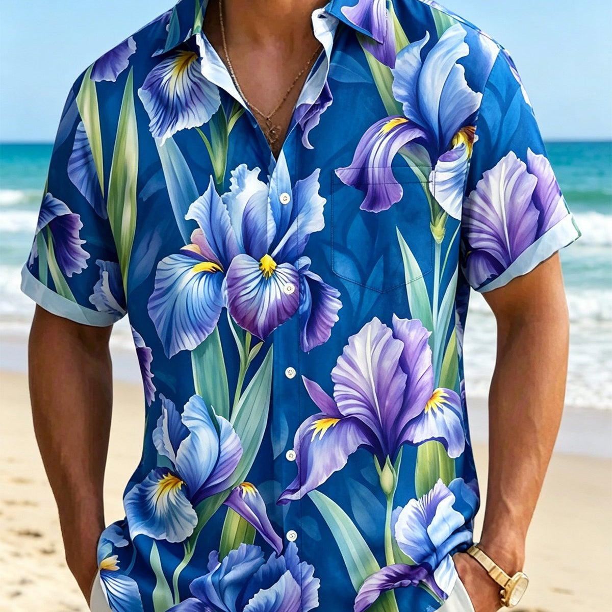 Alohadaddy® Hawaiian Holiday Tropical Floral Art Print Short-Sleeve Shirt