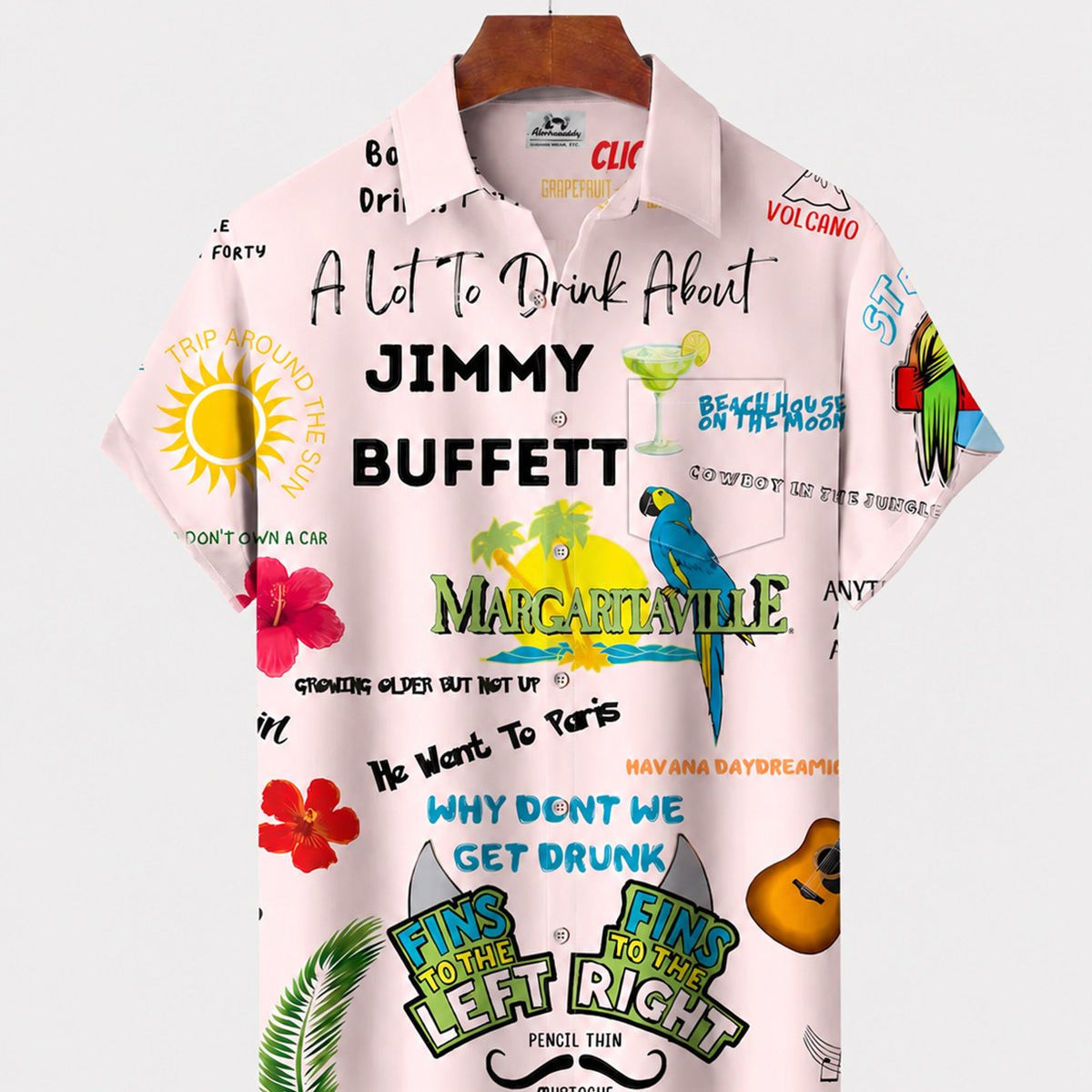 Alohadaddy® Hawaiian Parrot Print Art Button Pocket Cardigan Men's Short Sleeve Shirt Big & Tall