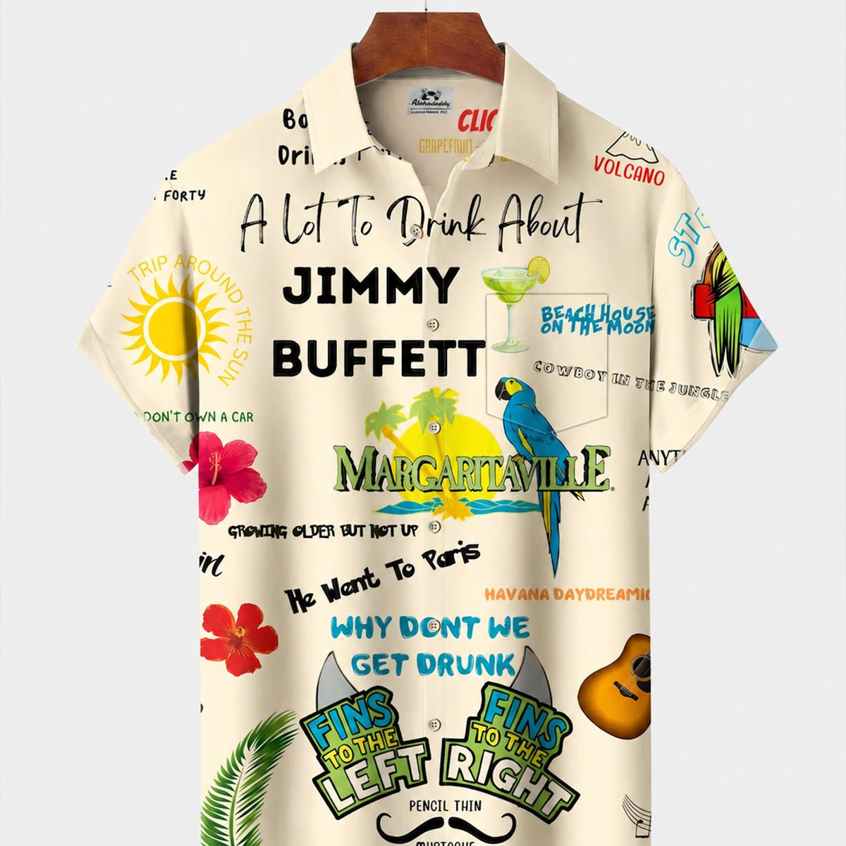 Alohadaddy® Hawaiian Parrot Print Art Button Pocket Cardigan Men's Short Sleeve Shirt Big & Tall
