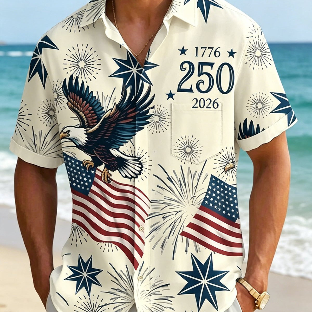 Alohadaddy® 250th U.S. Independence Anniversary Celebration Floral Print Short-Sleeve Button-Down Shirt
