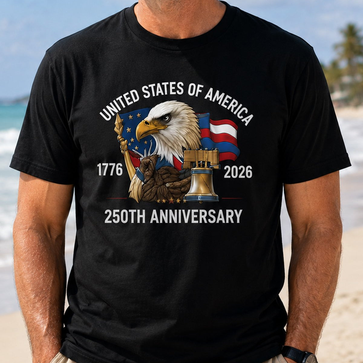 Alohadaddy® Men's Independence Day American Flag 250th Anniversary Eagle Short-Sleeve T-Shirt
