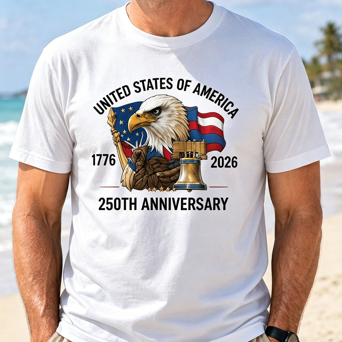 Alohadaddy® Men's Independence Day American Flag 250th Anniversary Eagle Short-Sleeve T-Shirt
