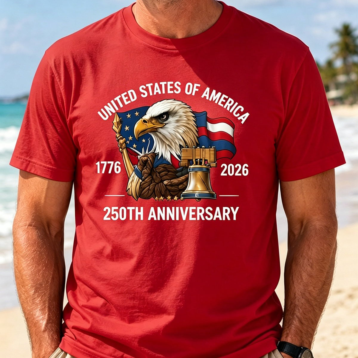 Alohadaddy® Men's Independence Day American Flag 250th Anniversary Eagle Short-Sleeve T-Shirt