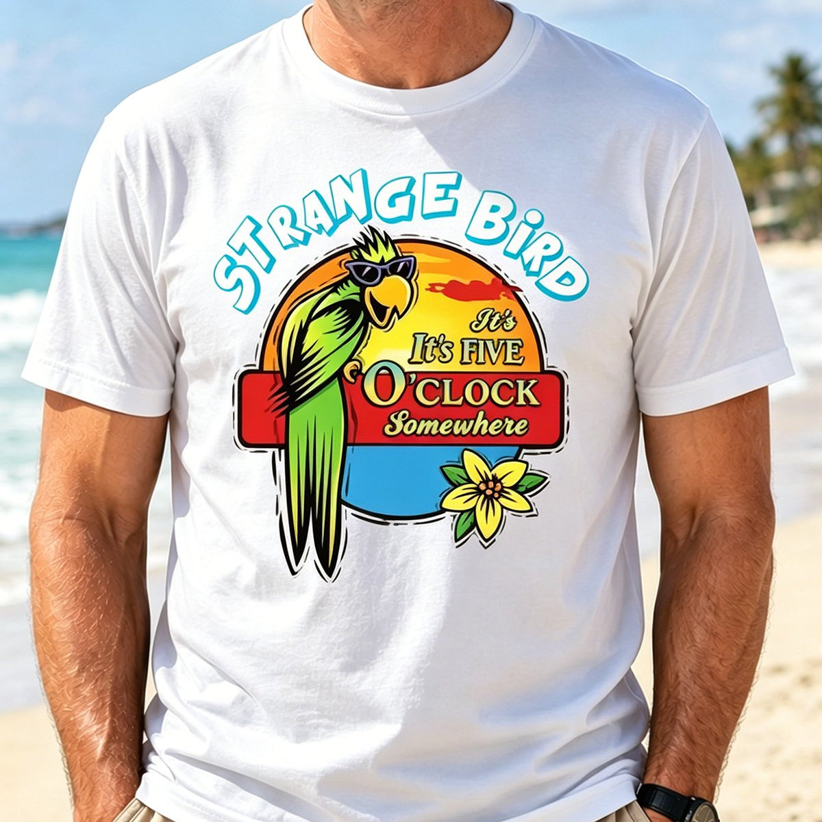 Alohadaddy® Men's Beach Parrot 5 O'Clock Short-Sleeve T-Shirt