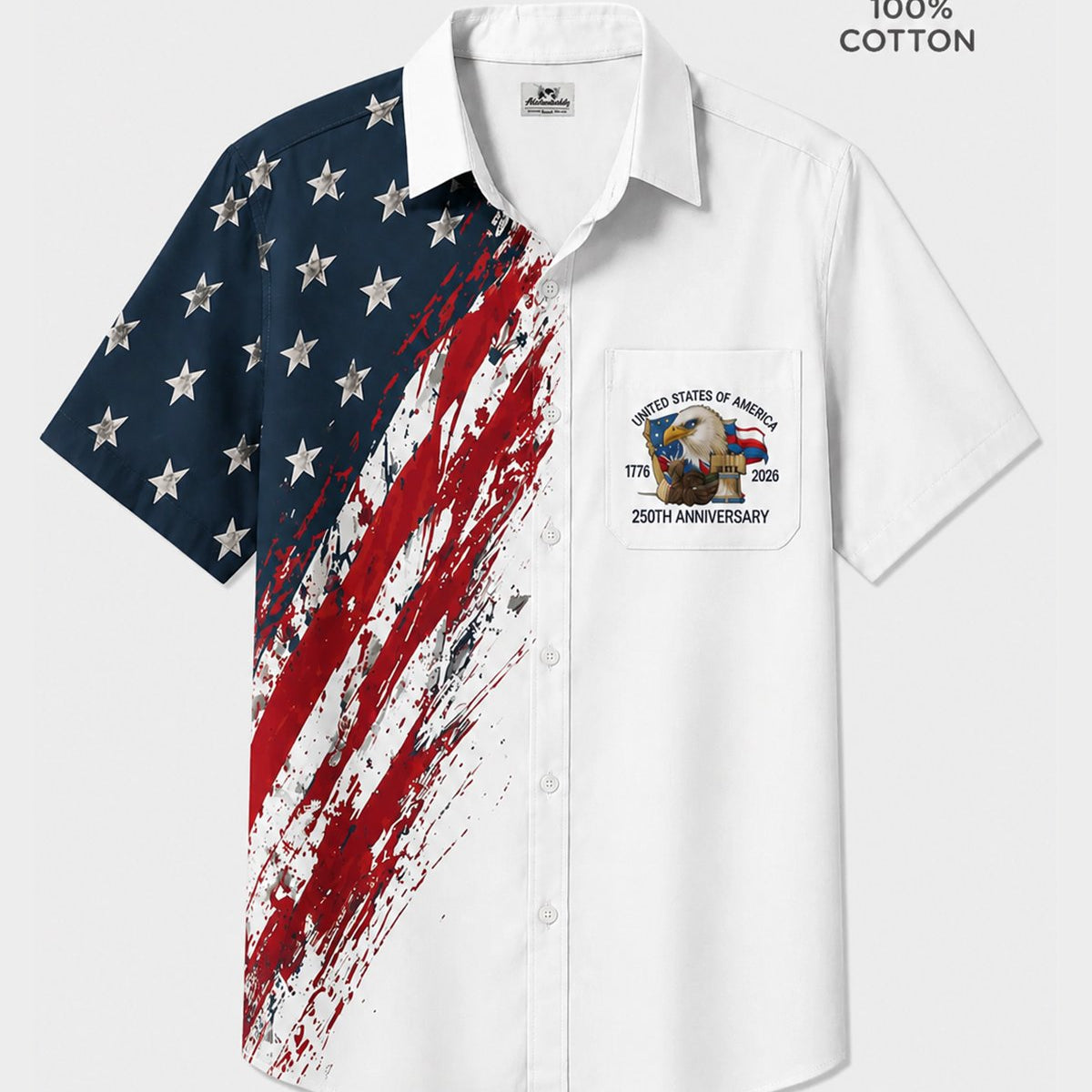Alohadaddy® Cotton Holiday Men's Independence Day Flag Eagle Short Sleeve Shirt
