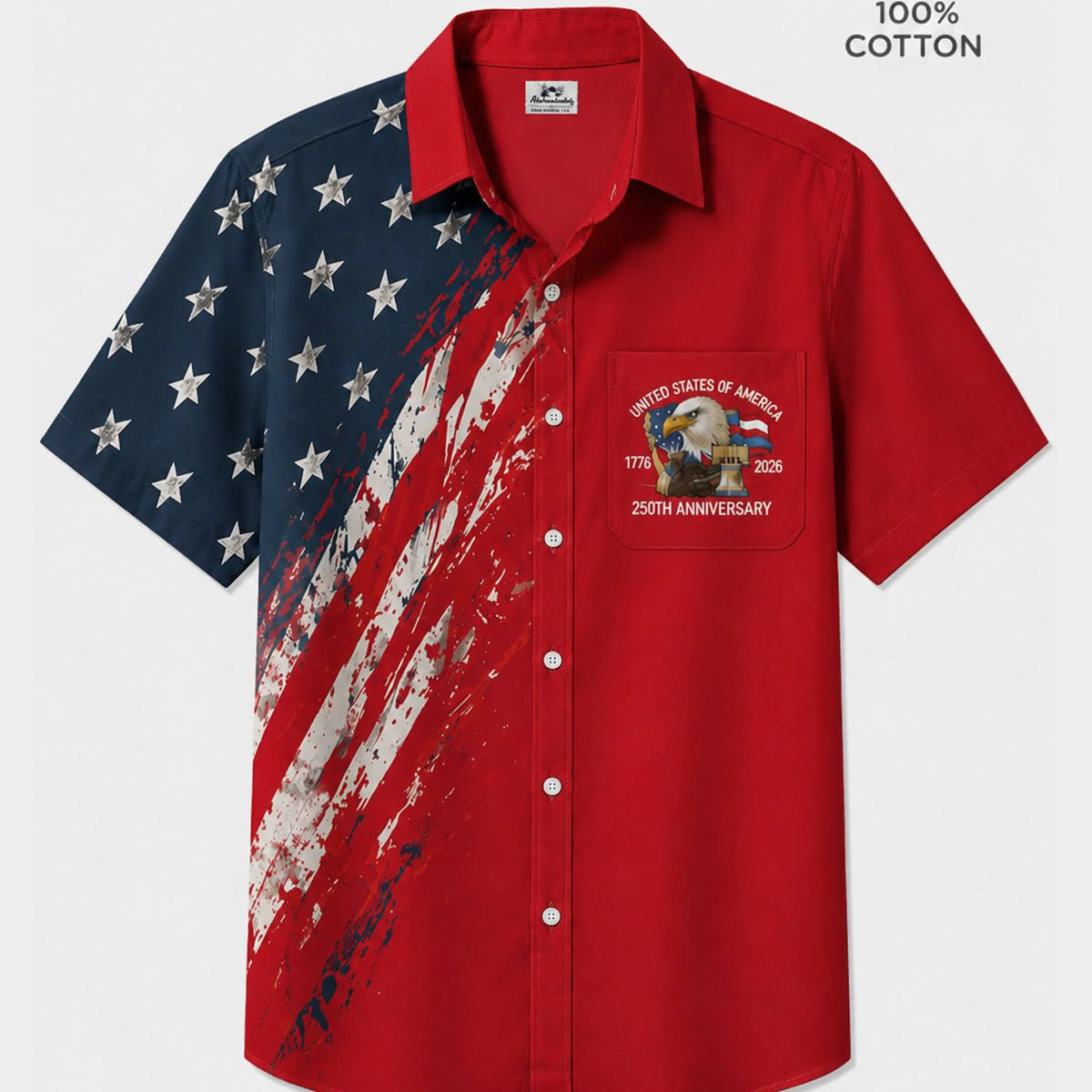 Alohadaddy® Cotton Holiday Men's Independence Day Flag Eagle Short Sleeve Shirt