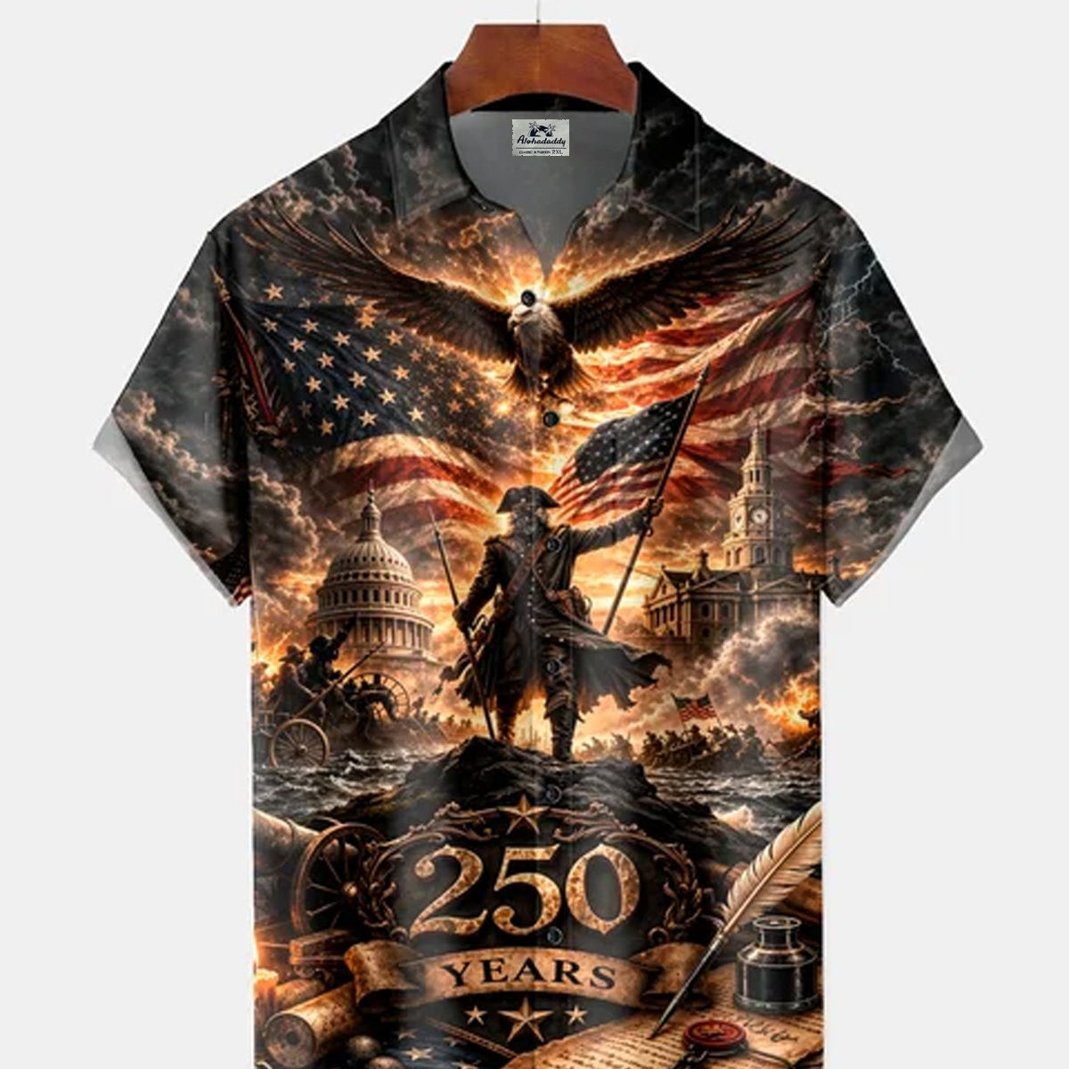 Alohadaddy® 250th Independence Day Commemorative American Flag Print Short-Sleeve Shirt