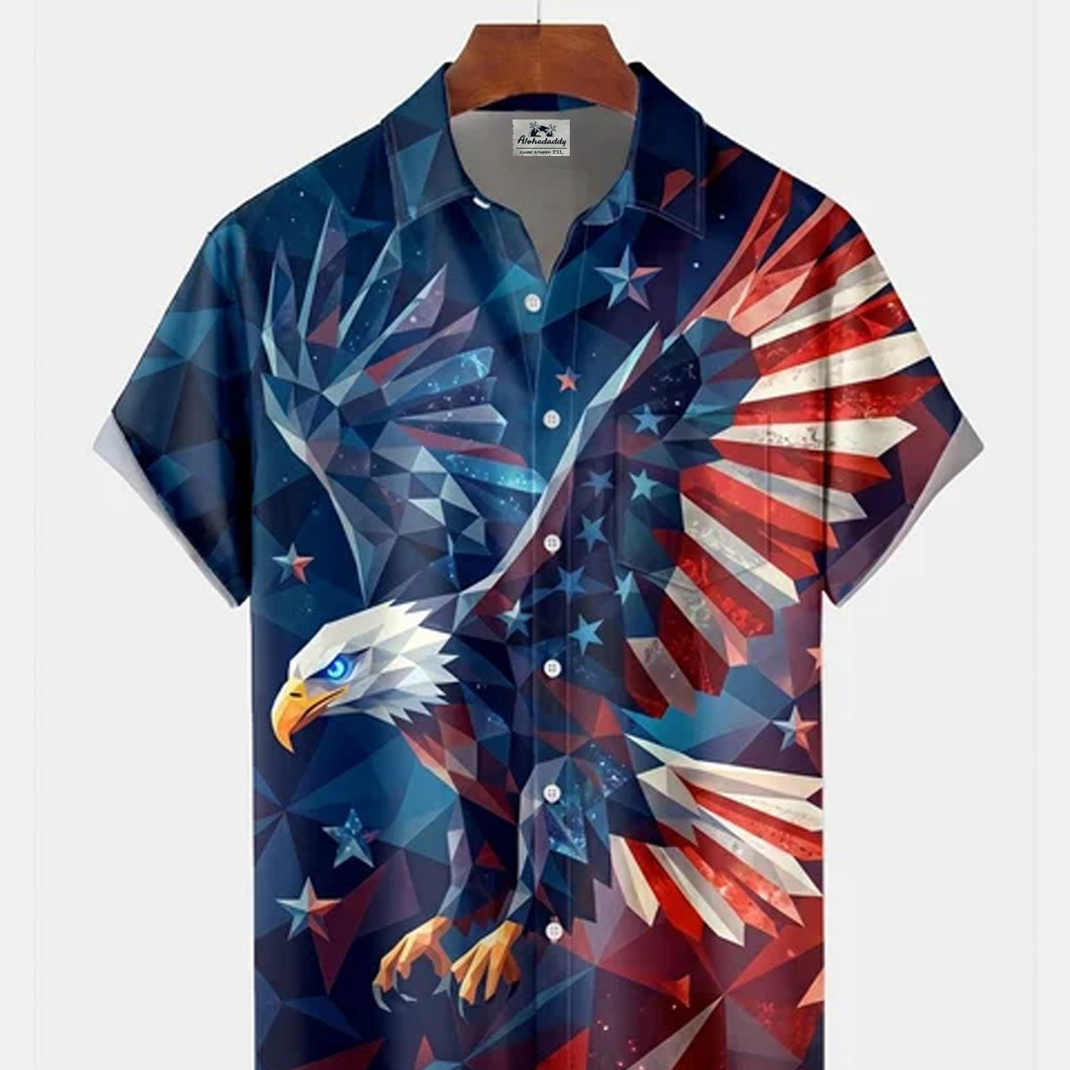 Alohadaddy® Independence Day Retro Gradient Geometric Print Short-Sleeve Shirt