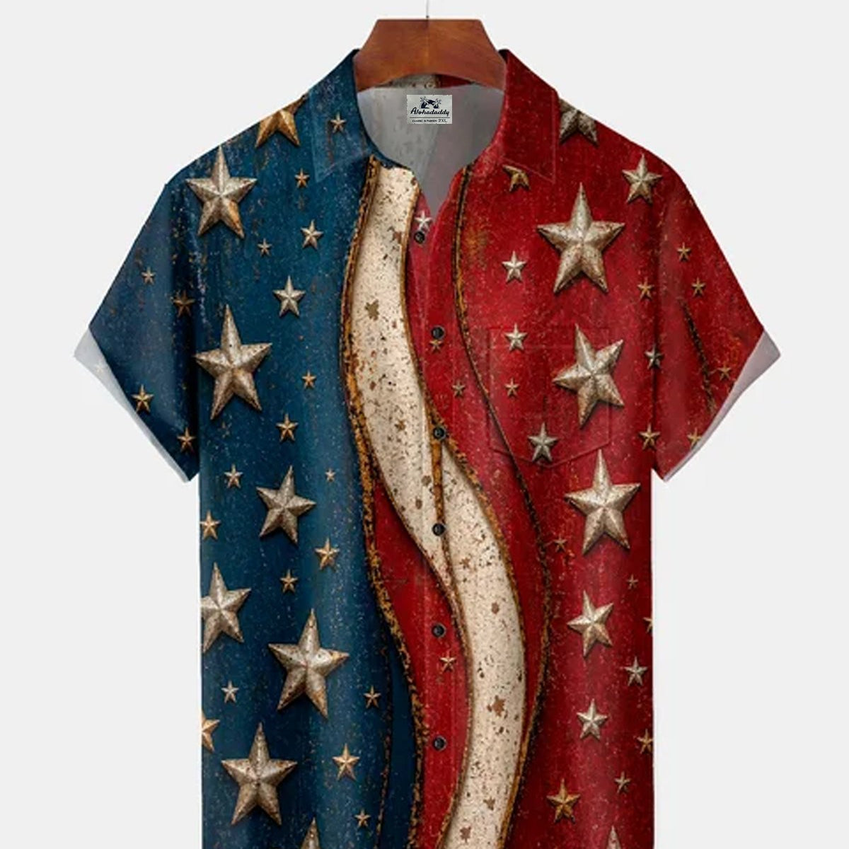 Alohadaddy® Independence Day Retro Flag Print Geometric Short-Sleeve Shirt