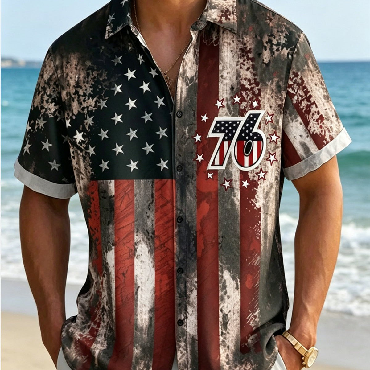 Alohadaddy® Independence Day Holiday Printed Pocket Short-Sleeve Shirt
