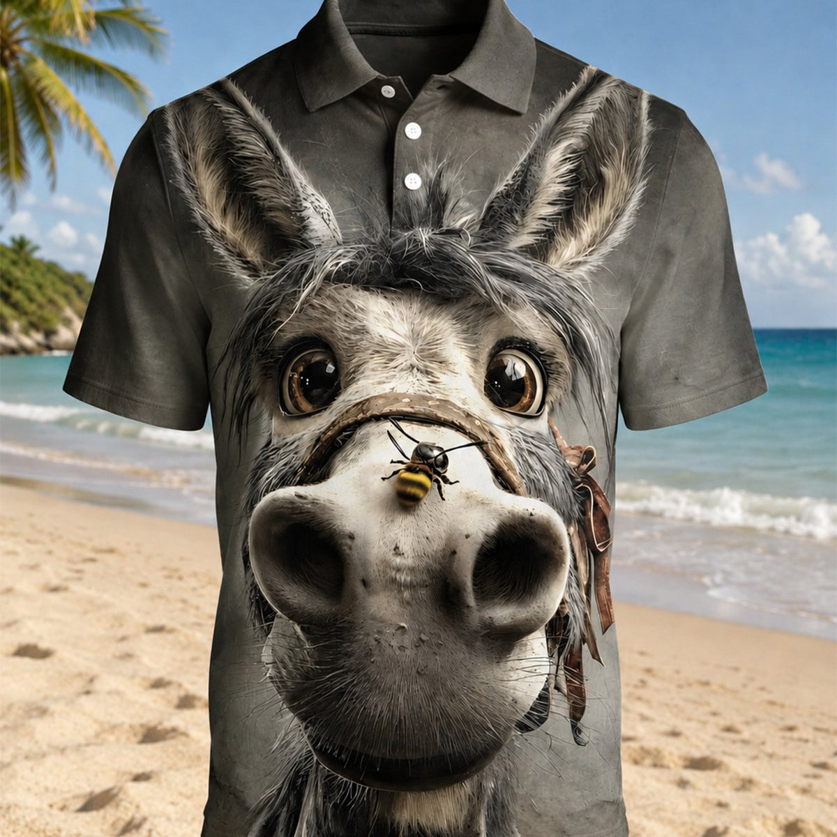Alohadaddy® Men's Vintage Animal Print Cartoon Donkey Short-Sleeve Polo Shirt