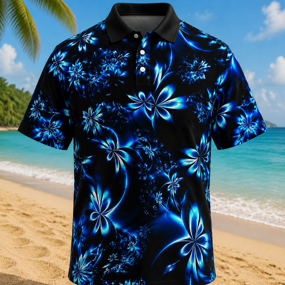 Alohadaddy® Men's Hawaiian Floral Gradient Retro-Print Short-Sleeve Polo Shirt