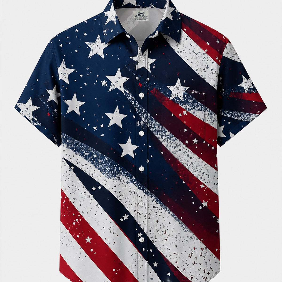 Alohadaddy® Independence Day Commemorative American Flag Print Gradient Short-Sleeve Shirt