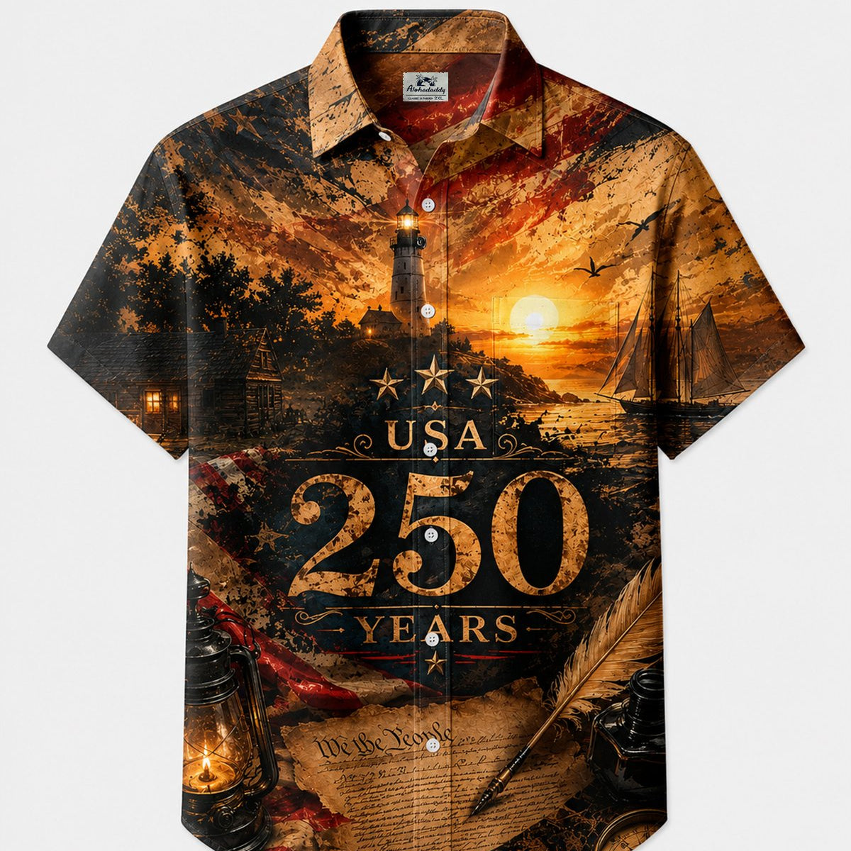 Alohadaddy® 250th Independence Day Commemorative Vintage Poster Print Short-Sleeve Shirt