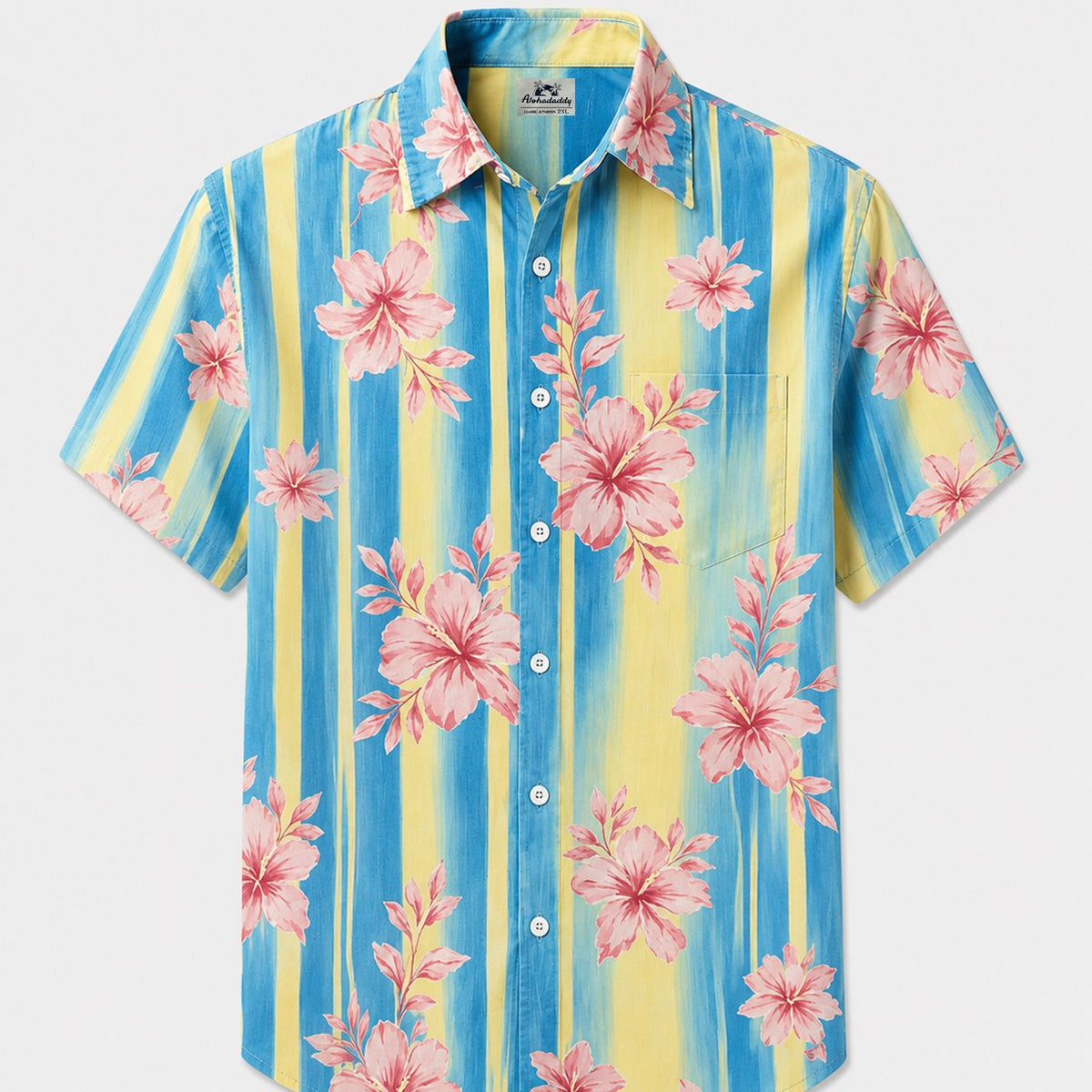 Alohadaddy® Hawaiian Tropical Floral Color-Block Print Short-Sleeve Shirt