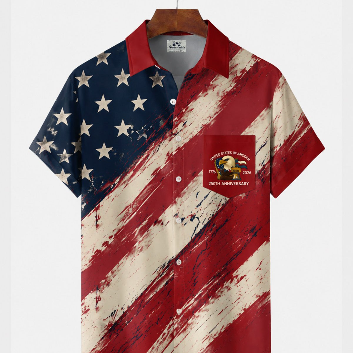 Alohadaddy® Independence Day Flag US 250th Anniversary Short-Sleeve Shirt