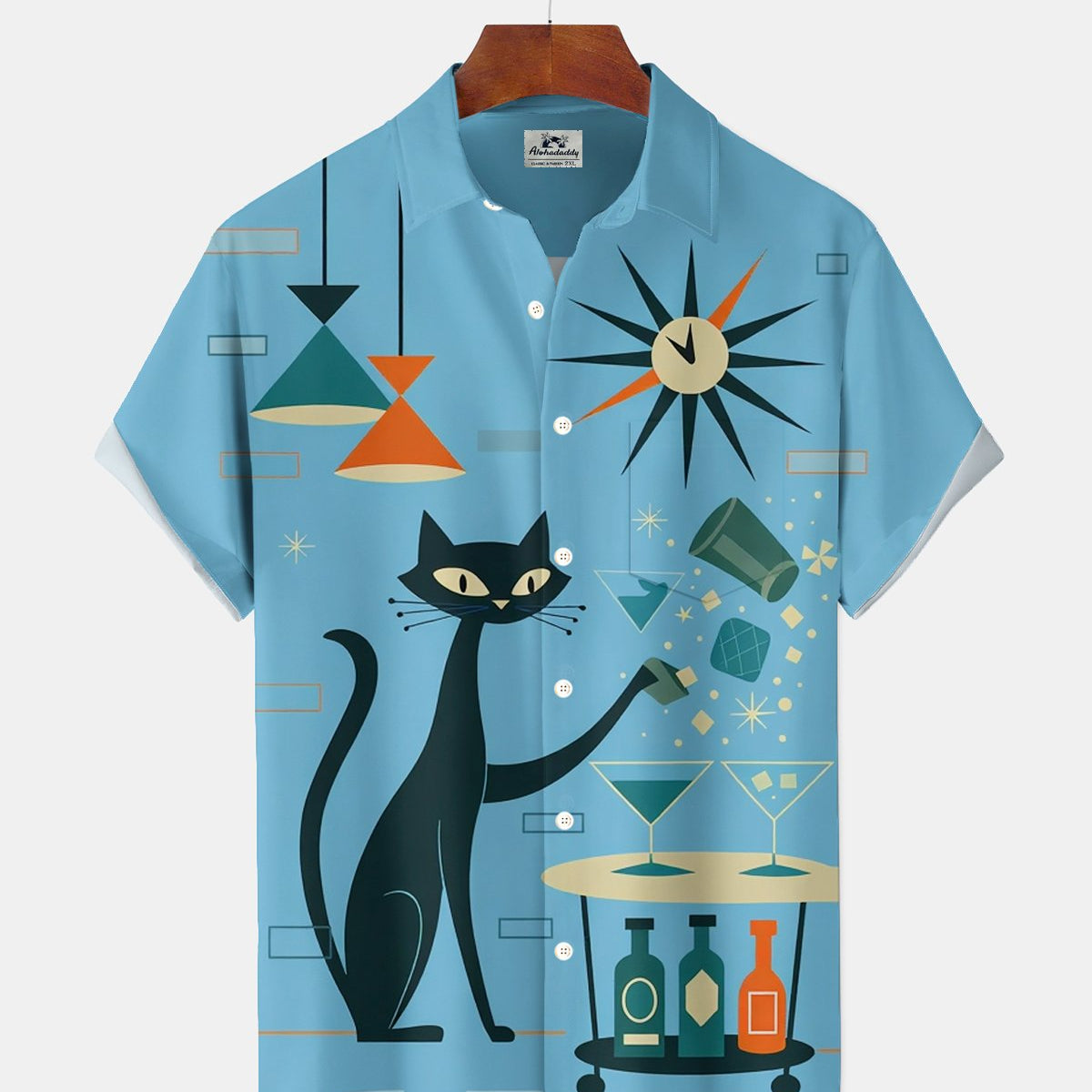 Alohadaddy® Retro Mid-Century Modern Geometric Atomic Cat Short-Sleeve Shirt