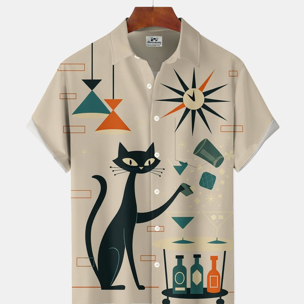 Alohadaddy® Retro Mid-Century Modern Geometric Atomic Cat Short-Sleeve Shirt