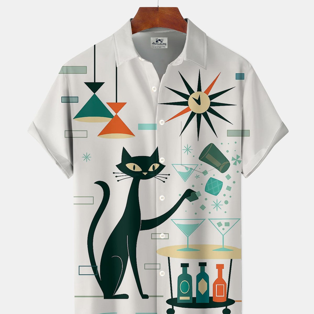 Alohadaddy® Retro Mid-Century Modern Geometric Atomic Cat Short-Sleeve Shirt