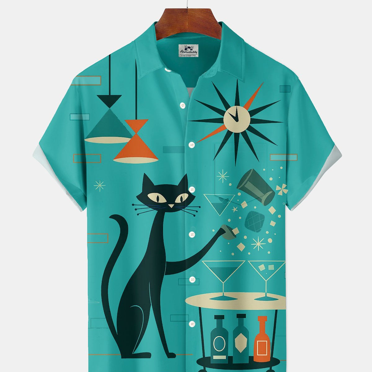 Alohadaddy® Retro Mid-Century Modern Geometric Atomic Cat Short-Sleeve Shirt