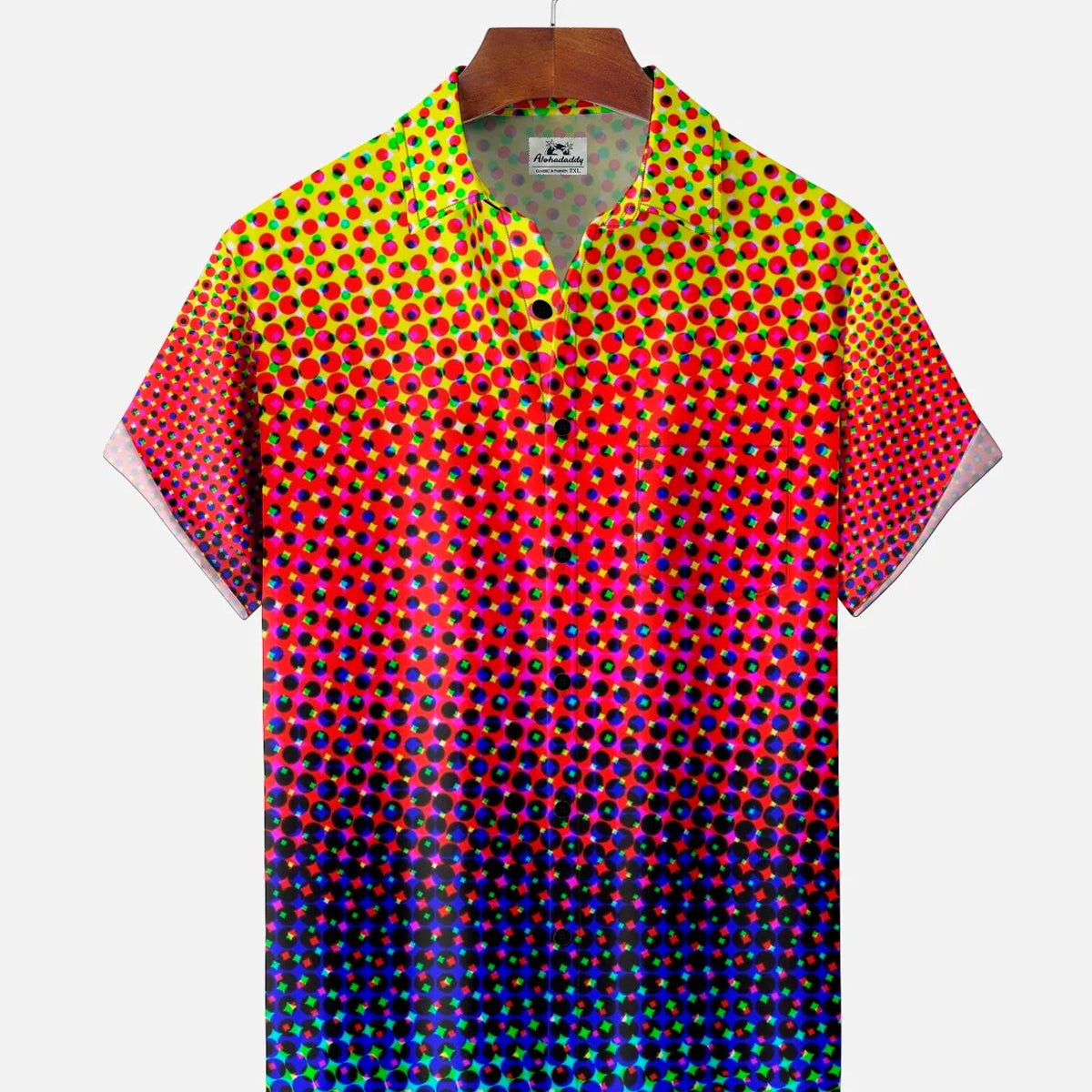 Alohadaddy® Retro Gradient Geometric Short-Sleeve Pocket Shirt