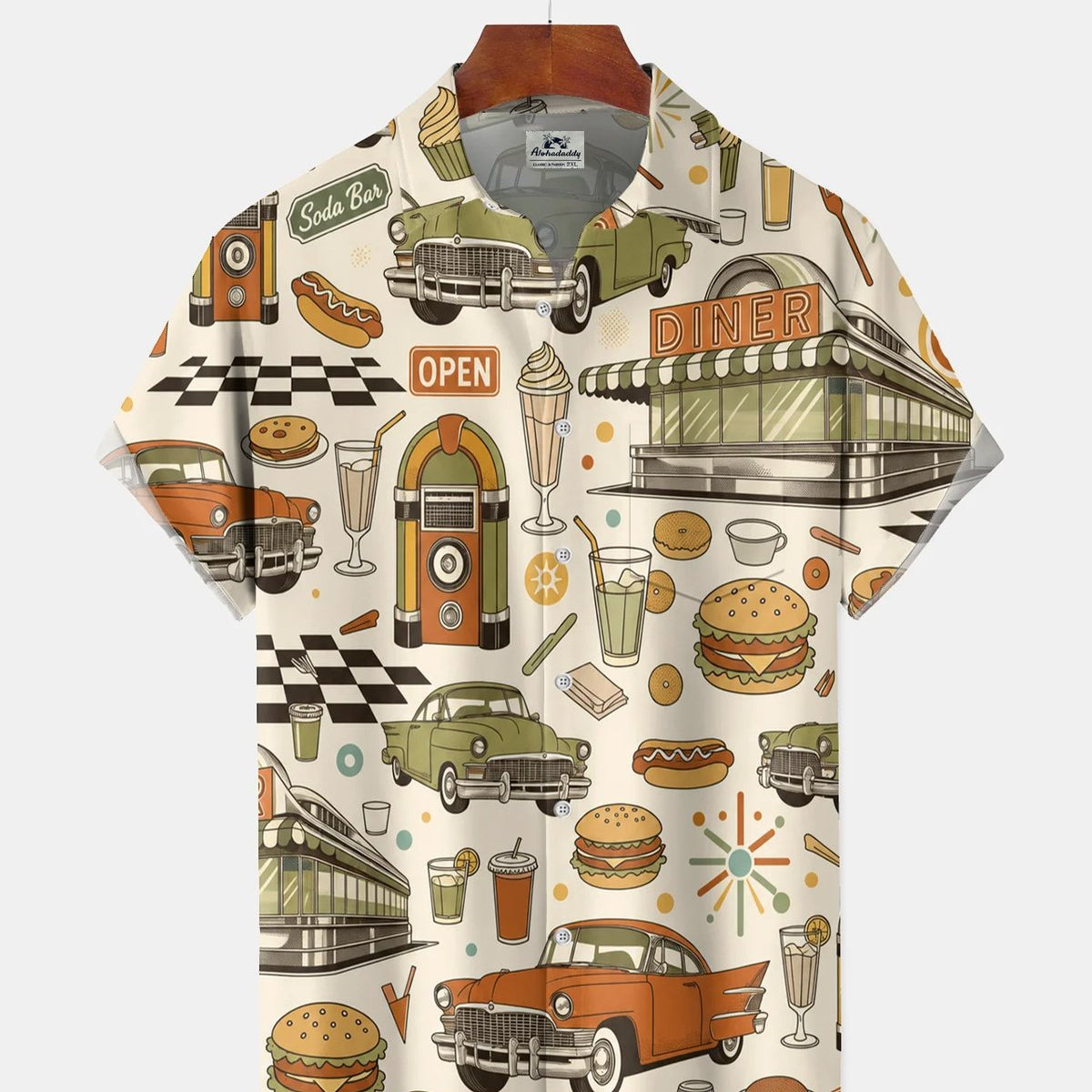 Alohadaddy® Retro Geometric Medieval Modern Atomic Cocktail Short-Sleeve Shirt