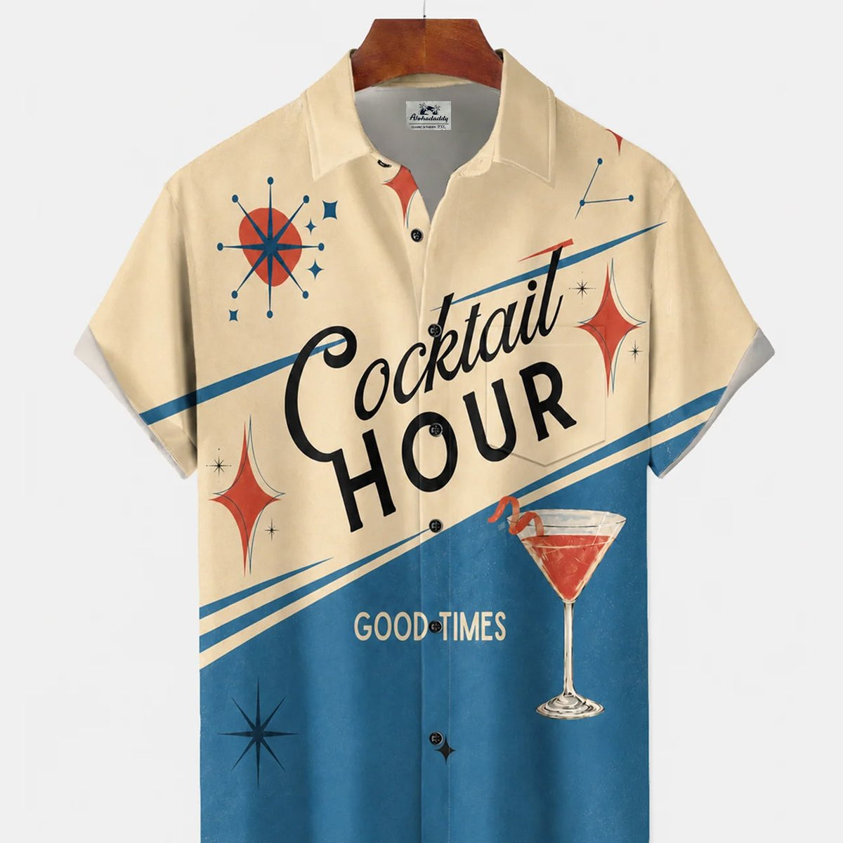 Alohadaddy® Vintage 1960s Pin-up Style Cocktail Print Short-Sleeve Shirt