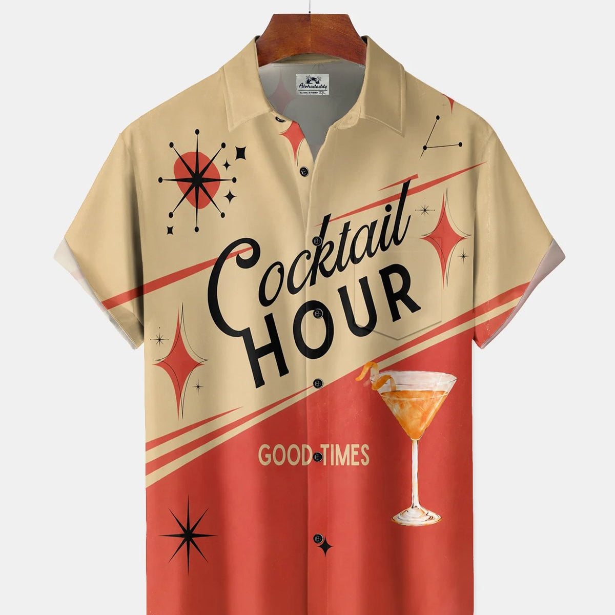 Alohadaddy® Vintage 1960s Pin-up Style Cocktail Print Short-Sleeve Shirt