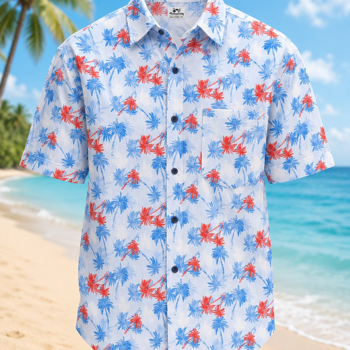 Alohadaddy® Hawaiian Classic Print Coconut Tree Color Block Gradient Short-Sleeve Shirt