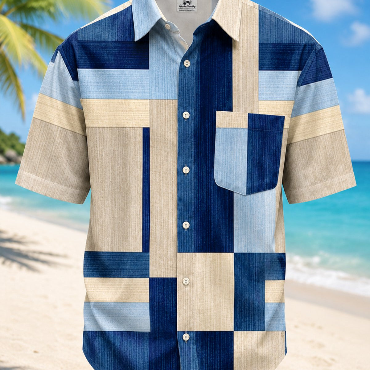 Alohadaddy® Retro Geometric Color Block Men's Short-Sleeve Shirt