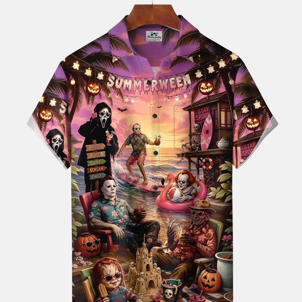 Alohadaddy® Halloween Cartoon Clown Beach Surf Short-Sleeve Shirt