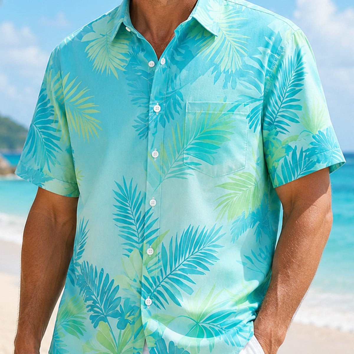 Alohadaddy® Hawaiian Floral Leaf Gradient Color Block Shirt