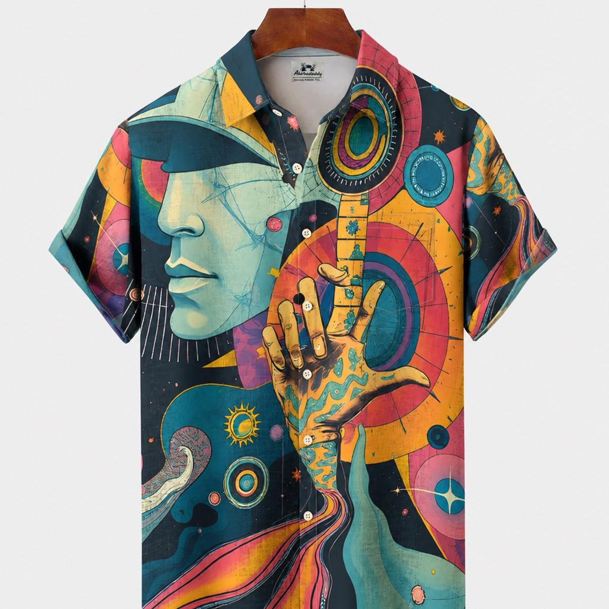 Alohadaddy® Men's Short-Sleeve Button-Down Shirt with Pocket Artistic Portrait