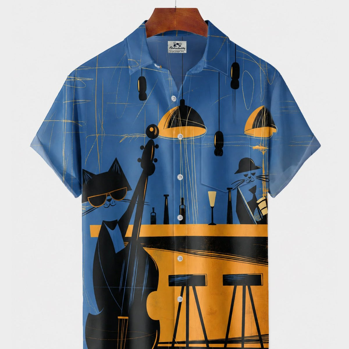 Alohadaddy® Retro Mid-Century Modern Geometric Atomic Cat Cocktail Short-Sleeve Shirt