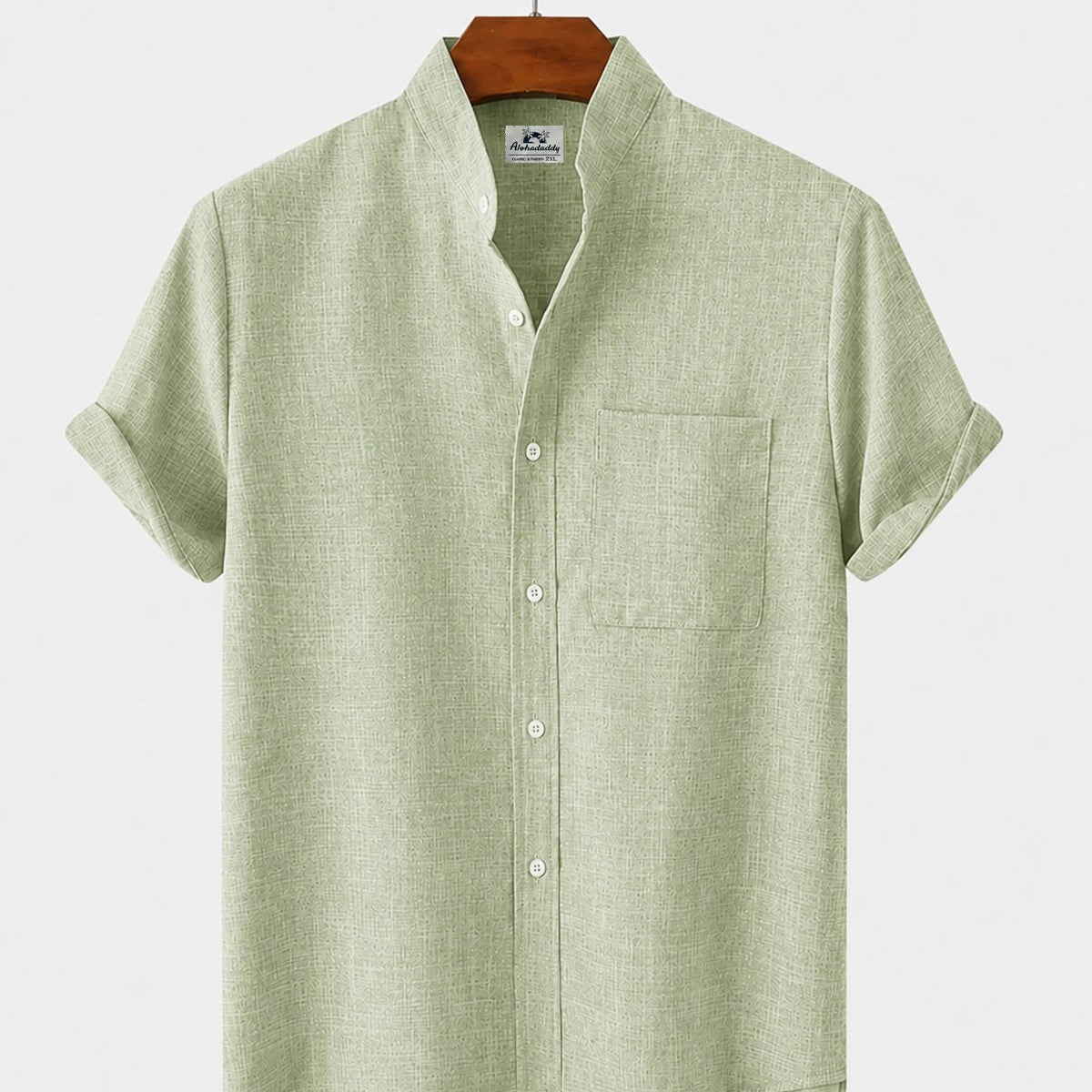 Alohadaddy® Men's Basic Solid Color Stand Collar Eco-Friendly Linen Pocket Shirt