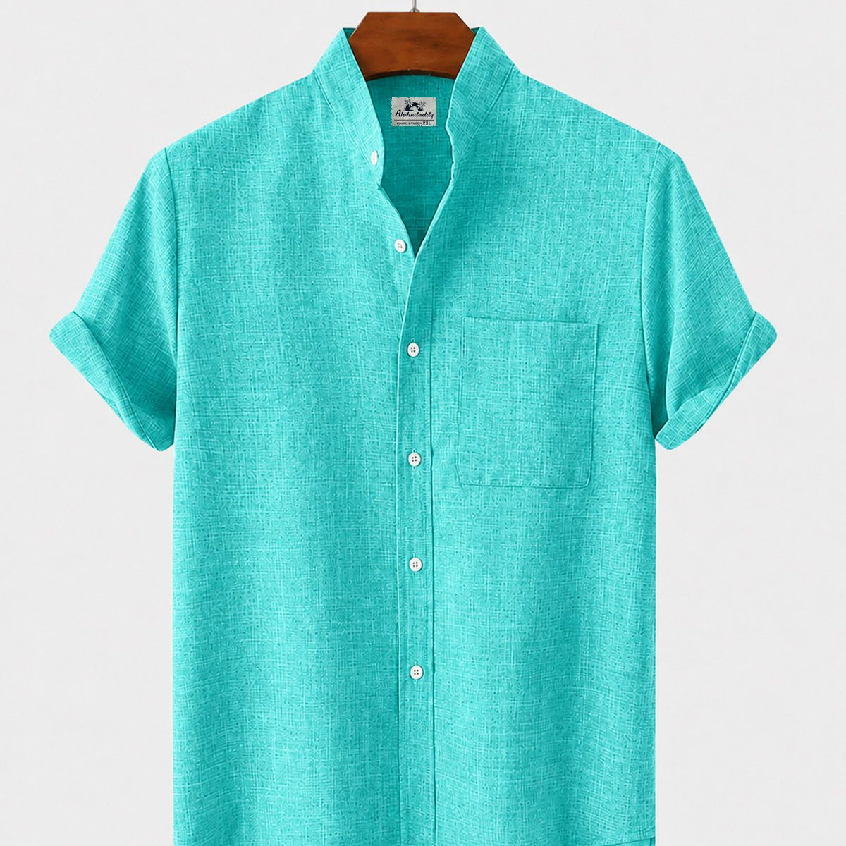 Alohadaddy® Men's Basic Solid Color Stand Collar Eco-Friendly Linen Pocket Shirt