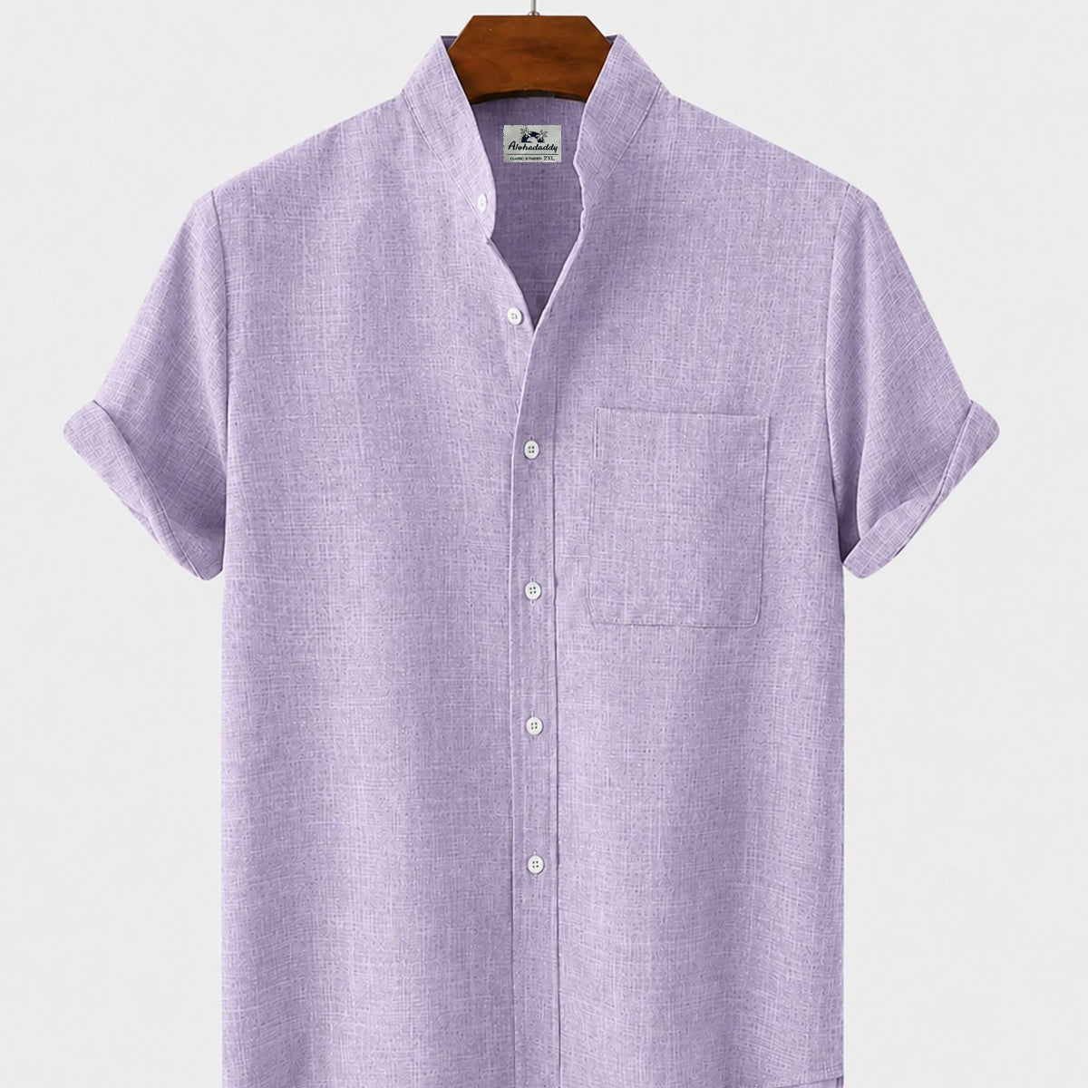 Alohadaddy® Men's Basic Solid Color Stand Collar Eco-Friendly Linen Pocket Shirt
