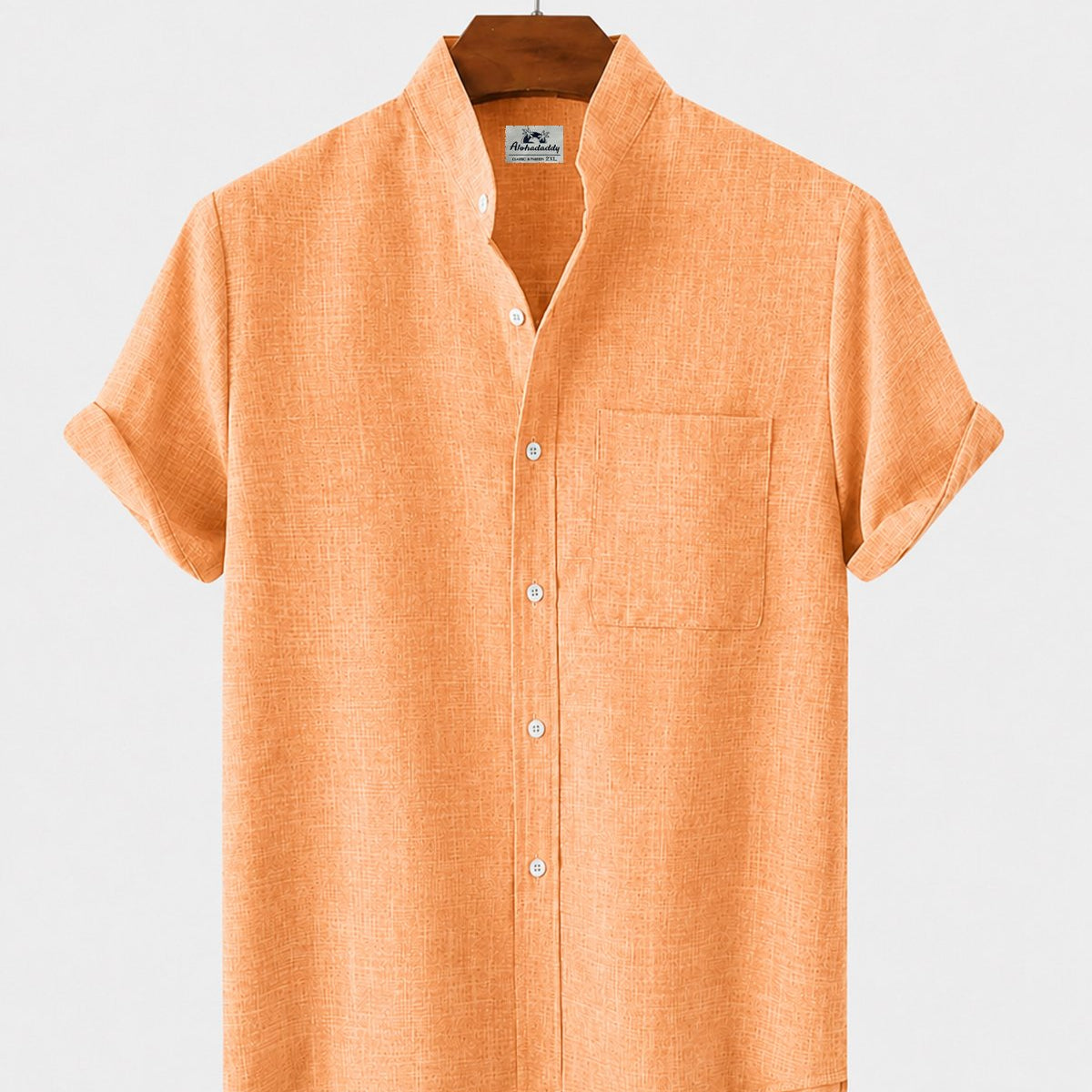 Alohadaddy® Men's Basic Solid Color Stand Collar Eco-Friendly Linen Pocket Shirt