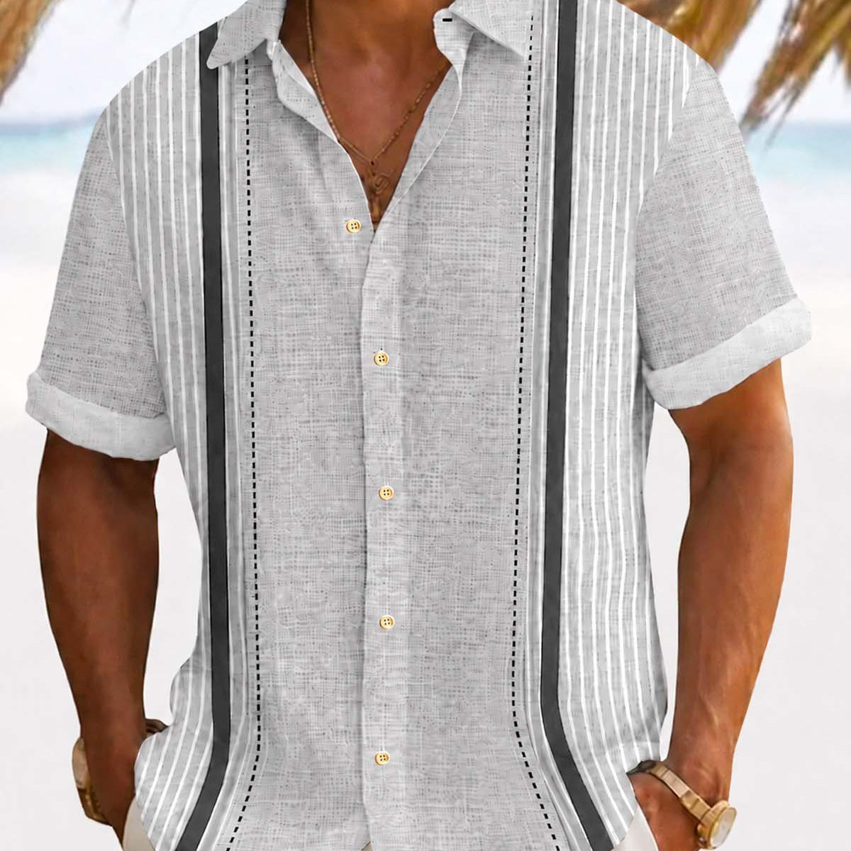 Alohadaddy® Retro Striped Textured Bowling 3D Printed Men's Button Pocket Short Sleeve Shirt