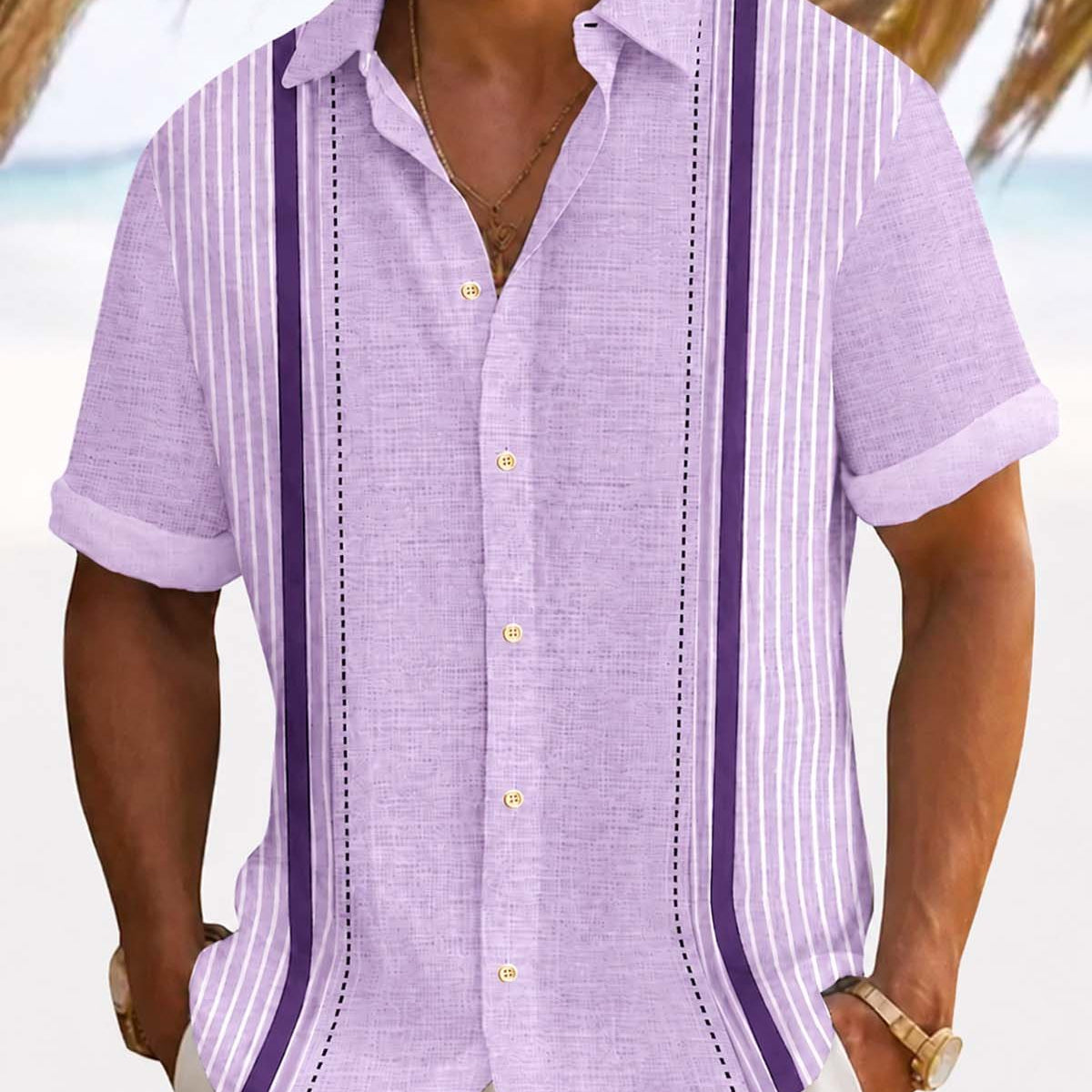 Alohadaddy® Retro Striped Textured Bowling 3D Printed Men's Button Pocket Short Sleeve Shirt
