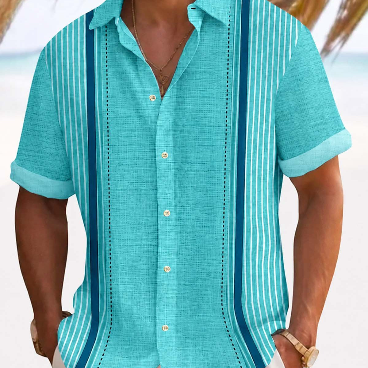 Alohadaddy® Retro Striped Textured Bowling 3D Printed Men's Button Pocket Short Sleeve Shirt