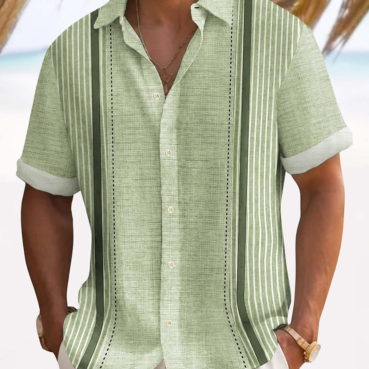 Alohadaddy® Retro Striped Textured Bowling 3D Printed Men's Button Pocket Short Sleeve Shirt