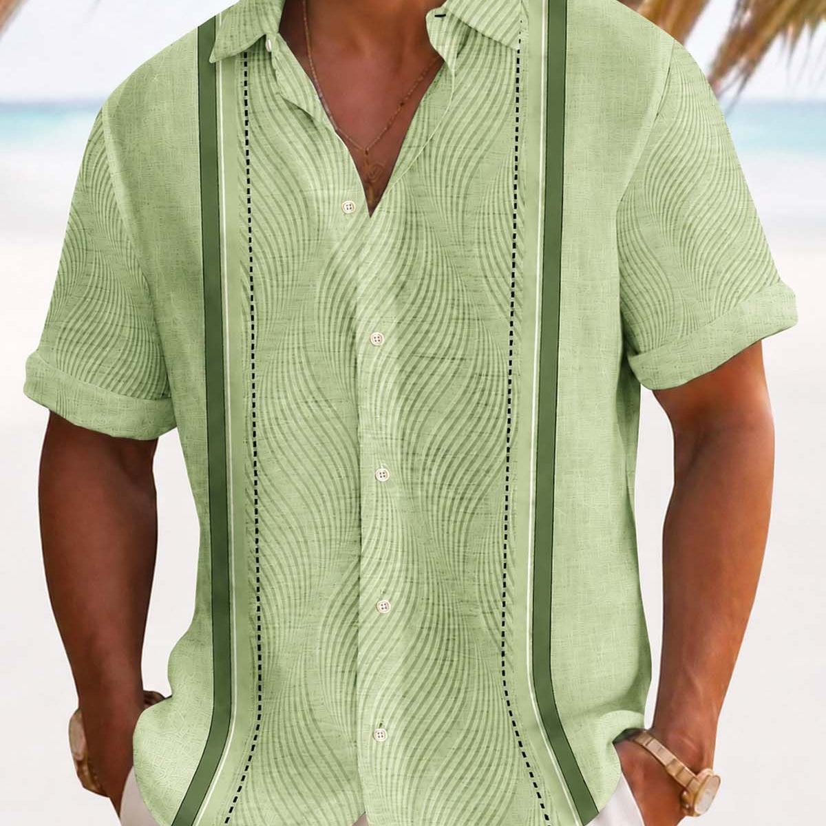 Alohadaddy® Men's Vintage Geometric Textured 3D Bowling Print Button Pocket Short Sleeve Shirt