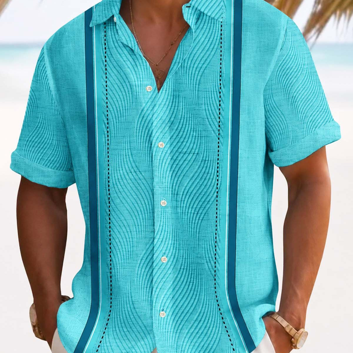 Alohadaddy® Men's Vintage Geometric Textured 3D Bowling Print Button Pocket Short Sleeve Shirt