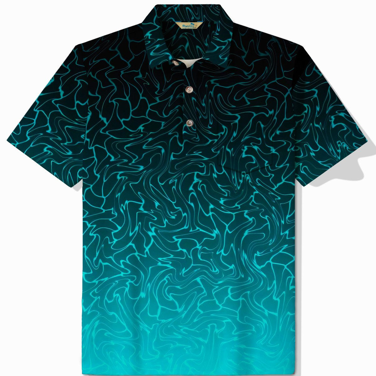 Alohadaddy Retro Gradient Water Ripple Print Men's Lapel Button Pocket Short Sleeve POLO Shirt