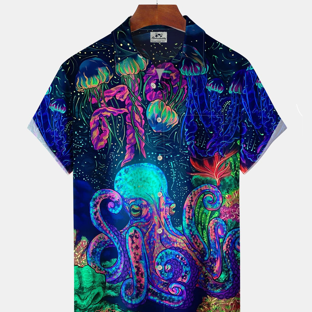 Alohadaddy® Casual Octopus Print Art Button Pocket Cardigan Men's Short Sleeve Shirt Big & Tall