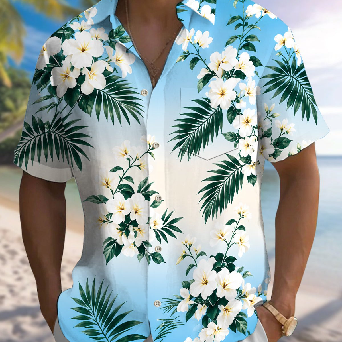 Alohadaddy® Hawaiian Floral Print Art Button Pocket Cardigan Men's Short Sleeve Shirt