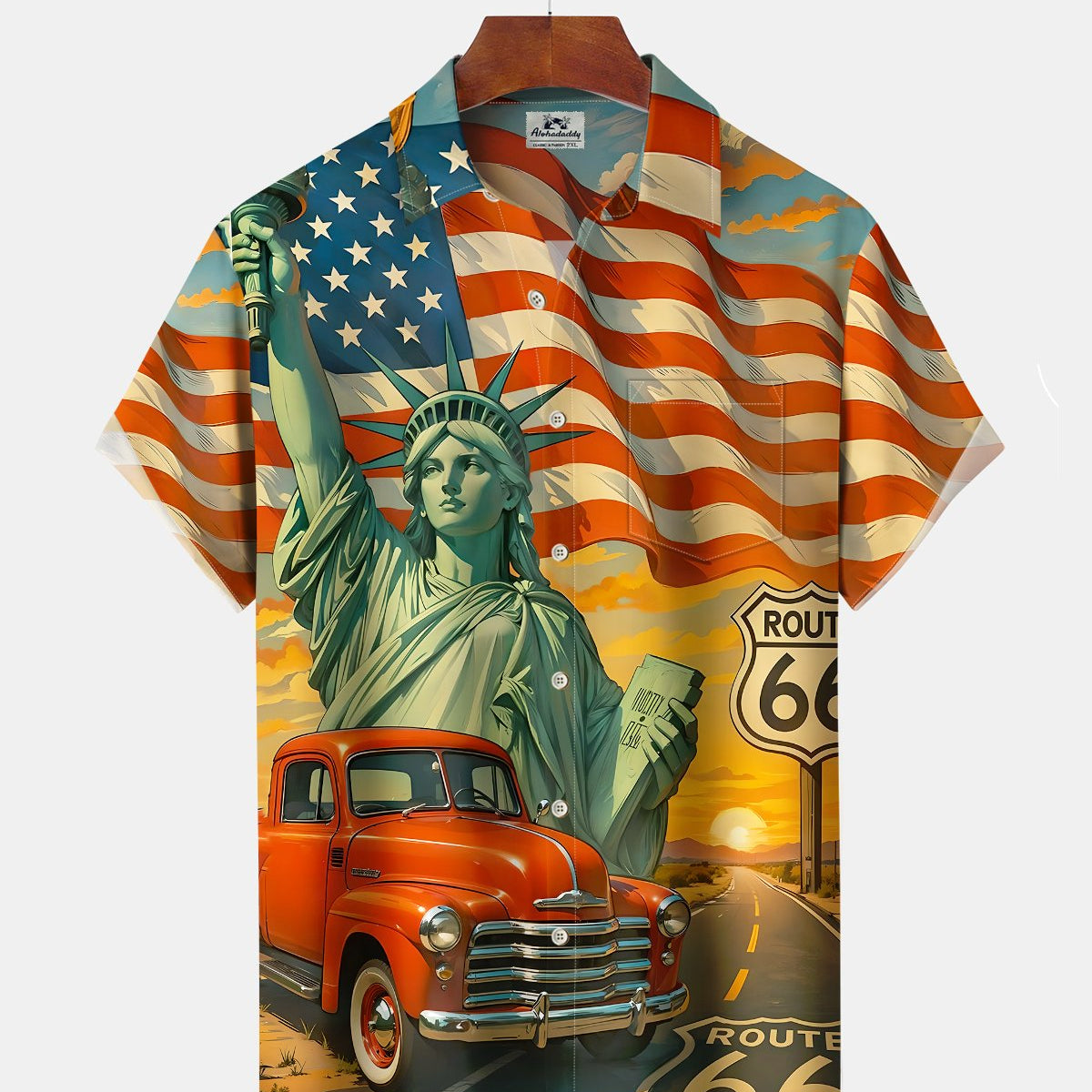 Alohadaddy® Holiday Independence Day Print Art Button Cardigan with Pockets Men's Short Sleeve Shirt