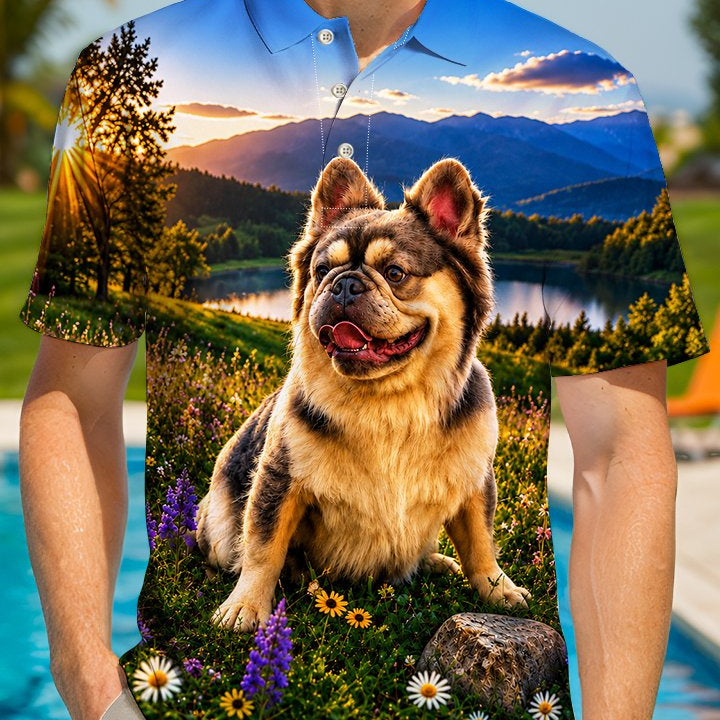 Alohadaddy® Hawaiian Dog Vacation Print Art Short-Sleeve Stretch Plus Size Men's Polo Shirt